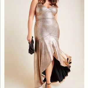 Anthropologie gold metallic fabulous dress
